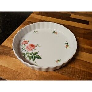 Vintage Christineholm Porcelain Rose Pie/Quiche Baking Dish w/ Scalloped edges